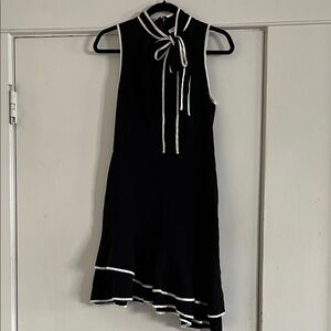 Amanda Uprichard Sleeveless Black Dress with White Trim and Bow Neck